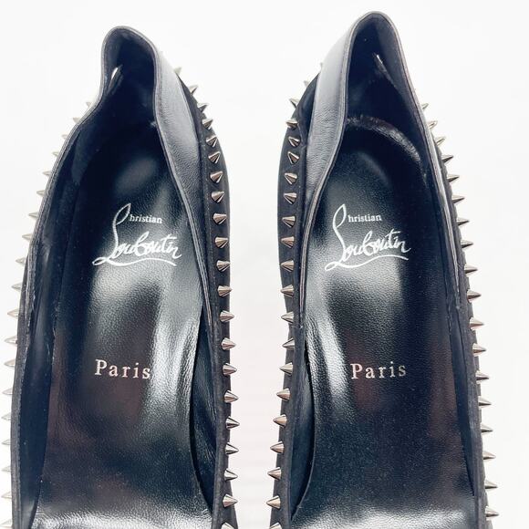 Christian Louboutin Duvette Spikes 85 Black Leather Pointed Toe Pumps EU 40.5 - Picture 7 of 11